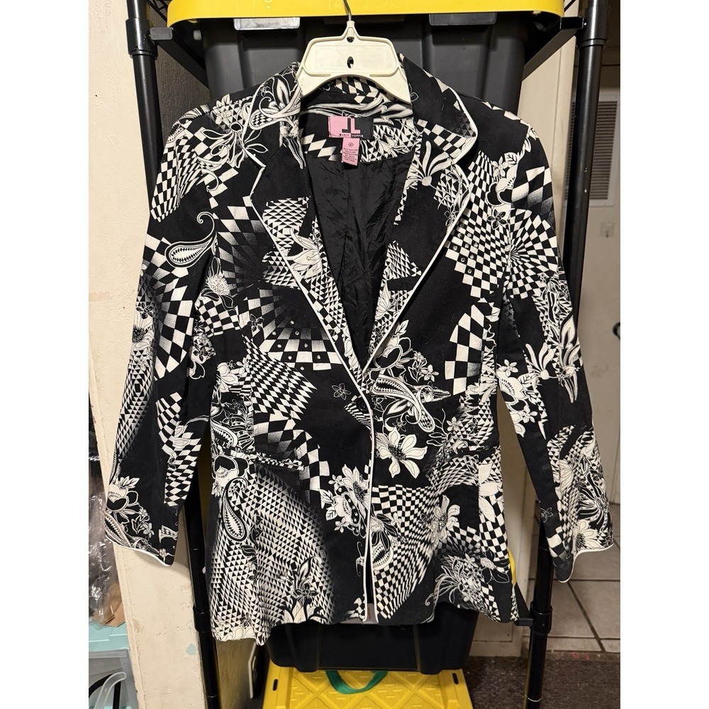 L L New York Women's Jacket Sequined Black & White ( M.C. Escher Look) Size 6